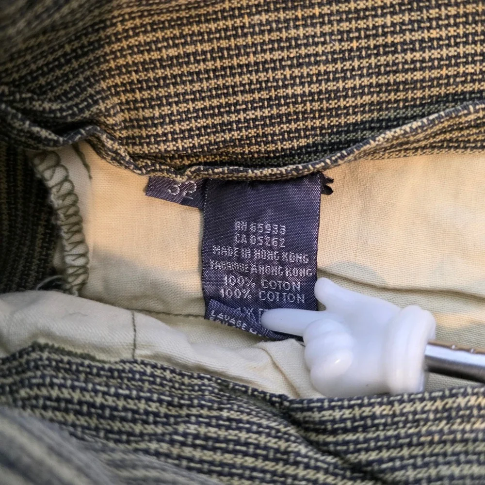Vintage Point Zero Pleated Striped Shorts Mens 32 Green Brown Thrashed Cotton